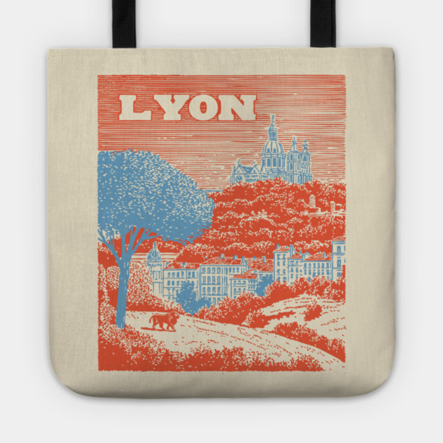 Lyon France Vintage Travel Poster Art Tote by TuncGK