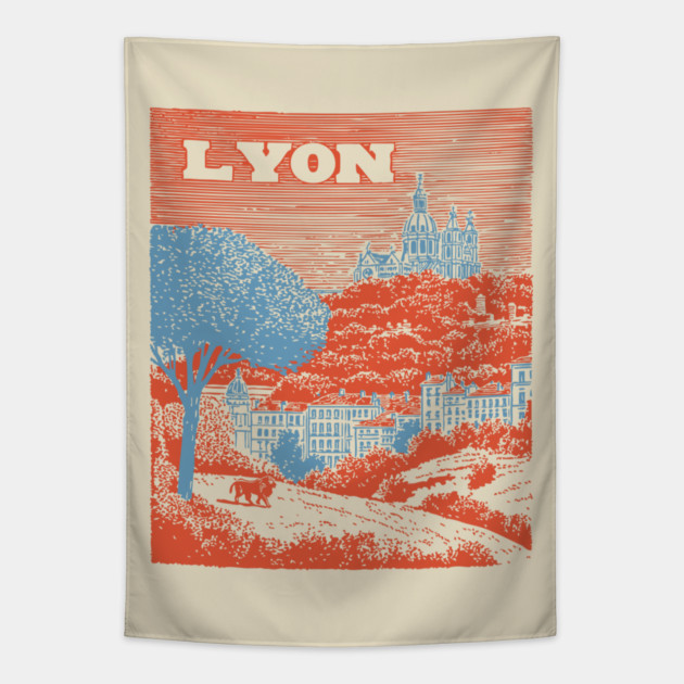 Lyon France Vintage Travel Poster Art Tapestry by TuncGK