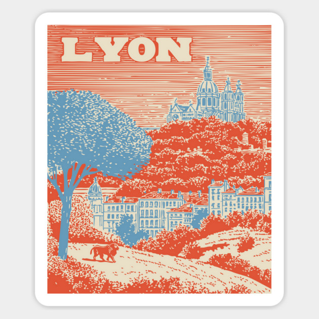 Lyon France Vintage Travel Poster Art Magnet by TuncGK