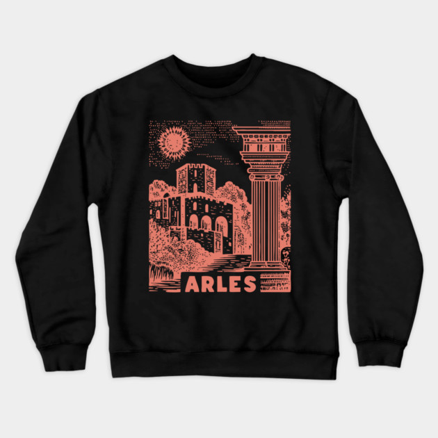 Arles Roman Architecture Vintage Travel Poster Art Crewneck Sweatshirt by TuncGK