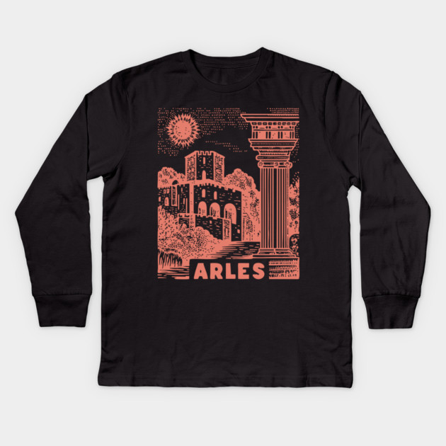 Arles Roman Architecture Vintage Travel Poster Art Kids Long Sleeve T-Shirt by TuncGK