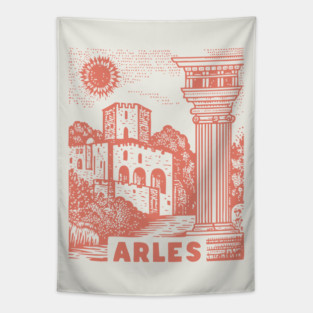 Arles Roman Architecture Vintage Travel Poster Art Tapestry