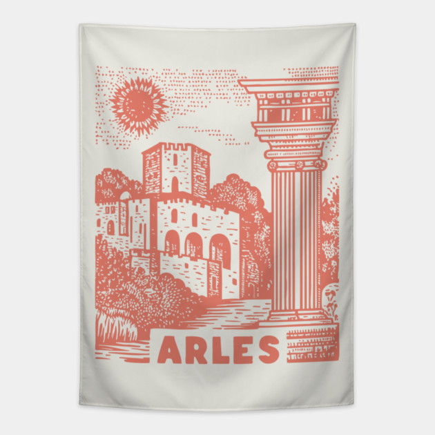 Arles Roman Architecture Vintage Travel Poster Art Tapestry by TuncGK