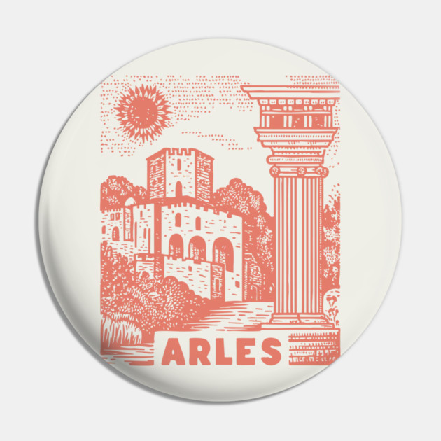 Arles Roman Architecture Vintage Travel Poster Art Pin by TuncGK