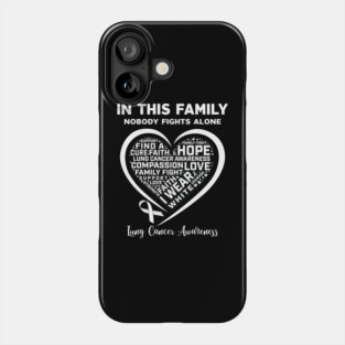 In This Family Nobody Fights Alone Lung Cancer Awareness Heart Phone Case
