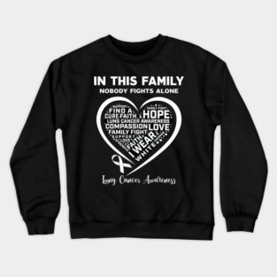 In This Family Nobody Fights Alone Lung Cancer Awareness Heart Crewneck Sweatshirt
