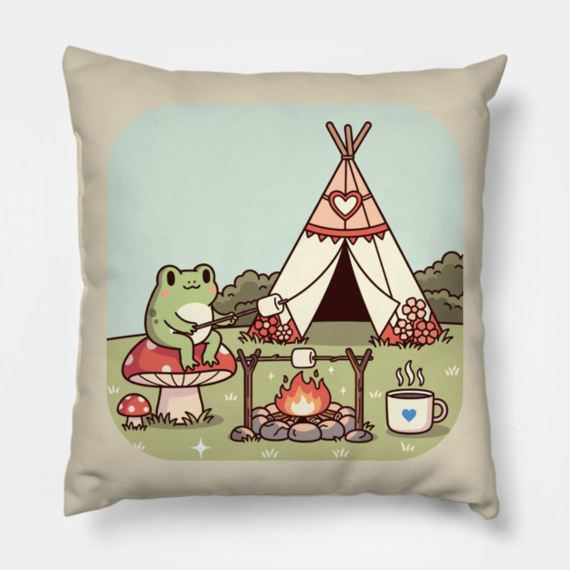 Cozy Camping Frog Pillow by enrynz