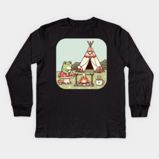 Cozy Camping Frog Kids Long Sleeve T-Shirt