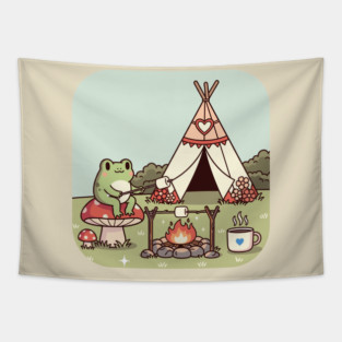 Cozy Camping Frog Tapestry