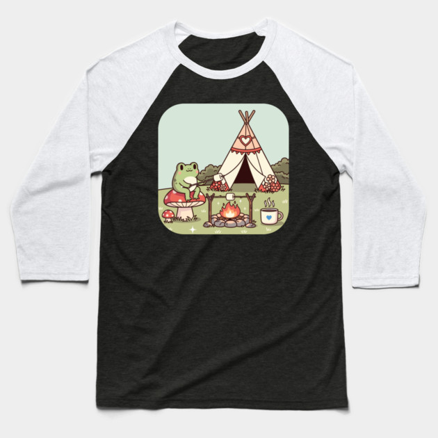 Cozy Camping Frog Baseball T-Shirt by enrynz