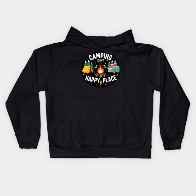 Camping is My Happy Place Kids Hoodie by enrynz