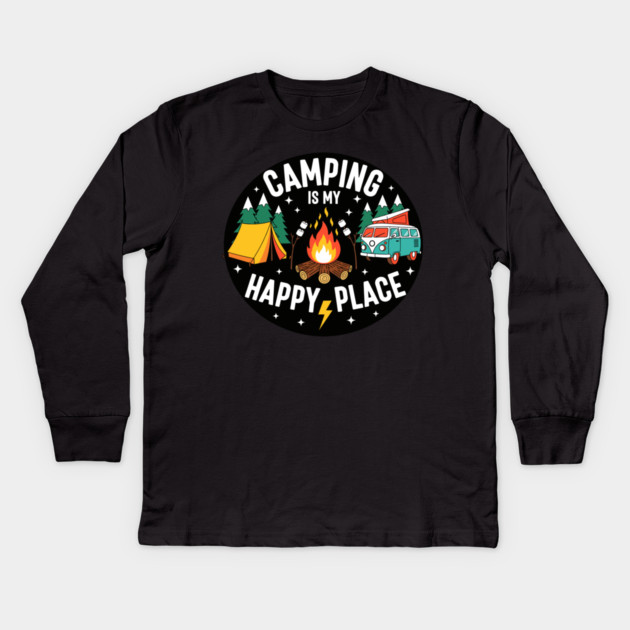 Camping is My Happy Place Kids Long Sleeve T-Shirt by enrynz