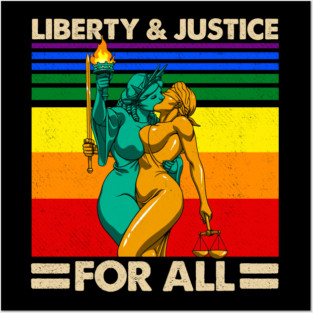 Liberty And Justice For All Equality LGBT Pride Retro Quote retro sunset vintage Posters and Art
