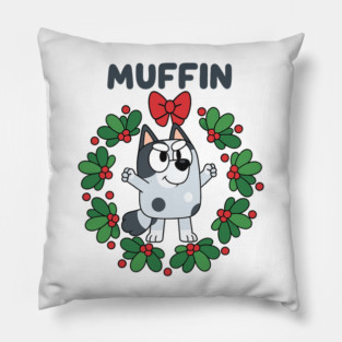 Muffin Christmas Wreath Cute Bluey Inspired Holiday Pillow