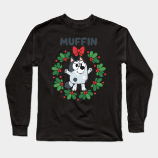 Muffin Christmas Wreath Cute Bluey Inspired Holiday Long Sleeve T-Shirt