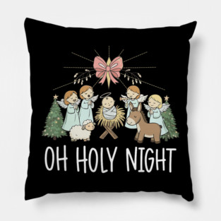 Oh Holy Night Merry Christmas Nativity Scene Religious Holiday Coquette Design Pillow