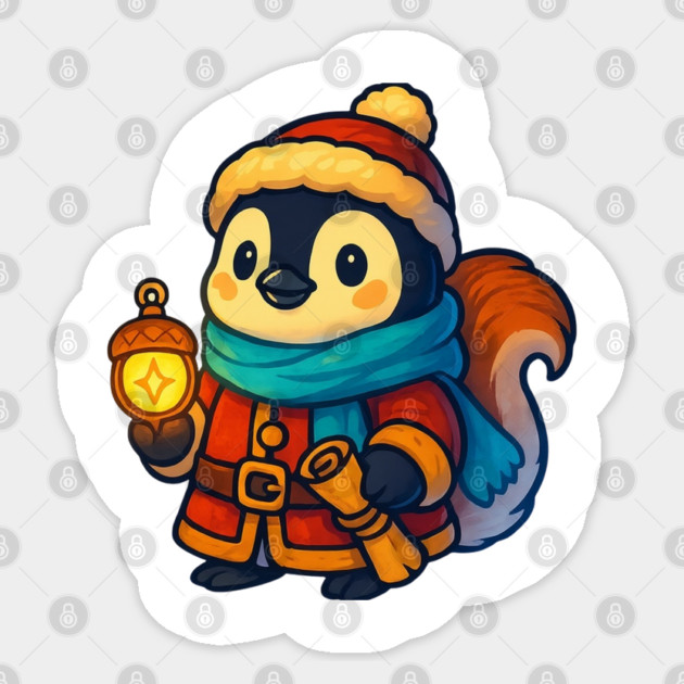 Winter Lantern Penguin – Cozy Explorer Art & Gentle Adventure Tee Sticker by Anne Lee