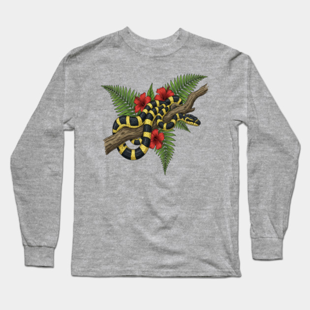 Tropical Banded Krait Botanical Art Long Sleeve T-Shirt by BirdsnStuff