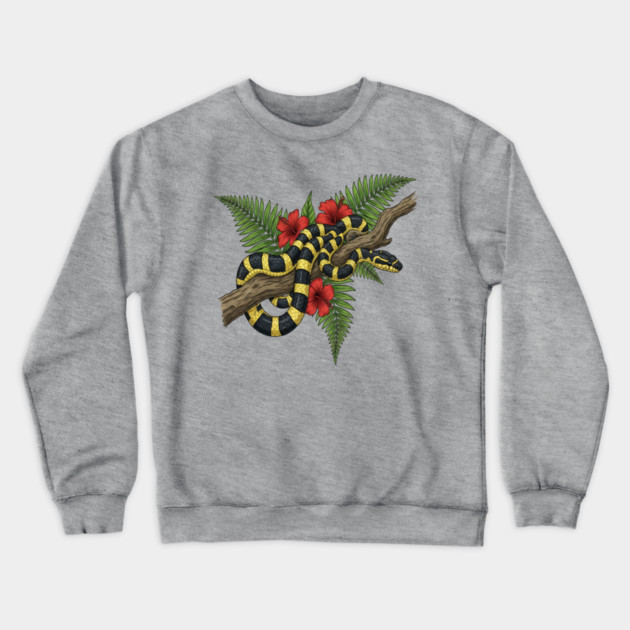 Tropical Banded Krait Botanical Art Crewneck Sweatshirt by BirdsnStuff
