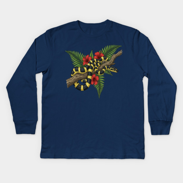 Tropical Banded Krait Botanical Art Kids Long Sleeve T-Shirt by BirdsnStuff