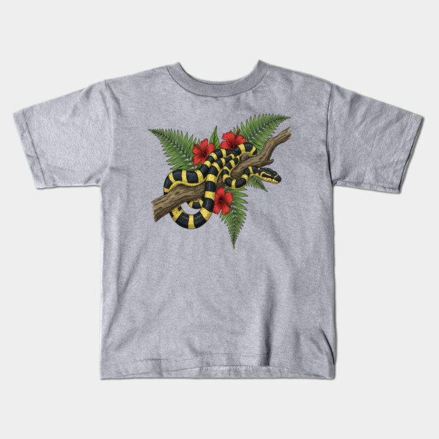 Tropical Banded Krait Botanical Art Kids T-Shirt by BirdsnStuff