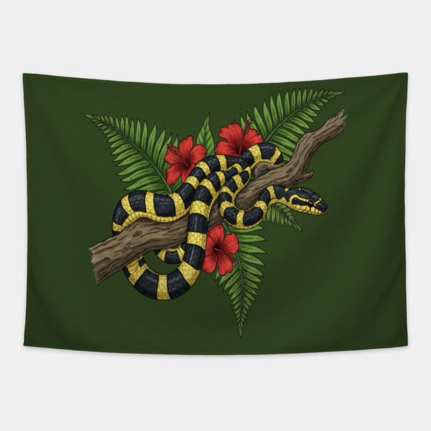 Tropical Banded Krait Botanical Art Tapestry by BirdsnStuff