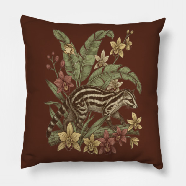 Vintage Banded Palm Civet Botanical Art Pillow by BirdsnStuff