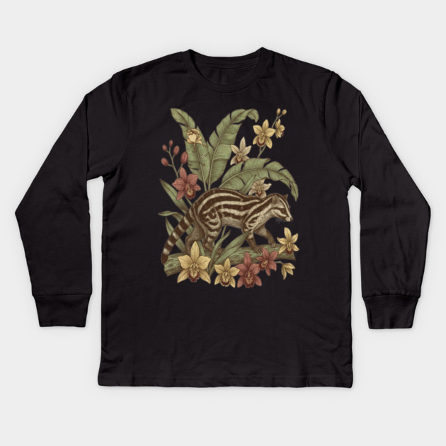 Vintage Banded Palm Civet Botanical Art Kids Long Sleeve T-Shirt by BirdsnStuff