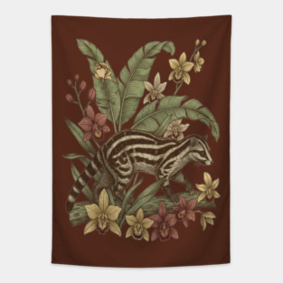 Vintage Banded Palm Civet Botanical Art Tapestry