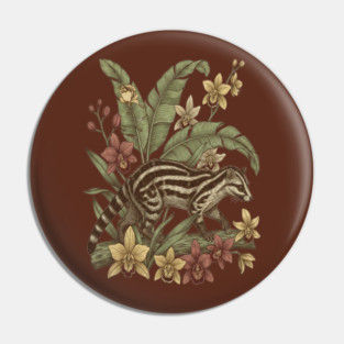 Vintage Banded Palm Civet Botanical Art Pin