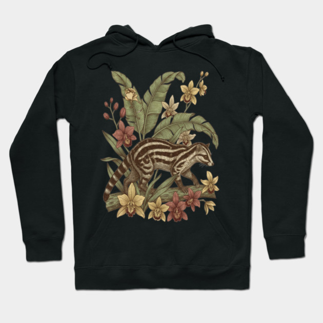 Vintage Banded Palm Civet Botanical Art Hoodie by BirdsnStuff