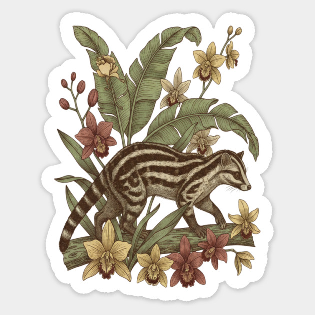 Vintage Banded Palm Civet Botanical Art Magnet by BirdsnStuff