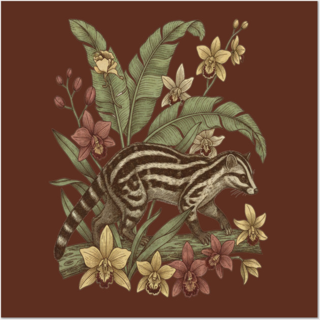 Vintage Banded Palm Civet Botanical Art Wall Art by BirdsnStuff
