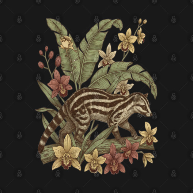 Vintage Banded Palm Civet Botanical Art by BirdsnStuff