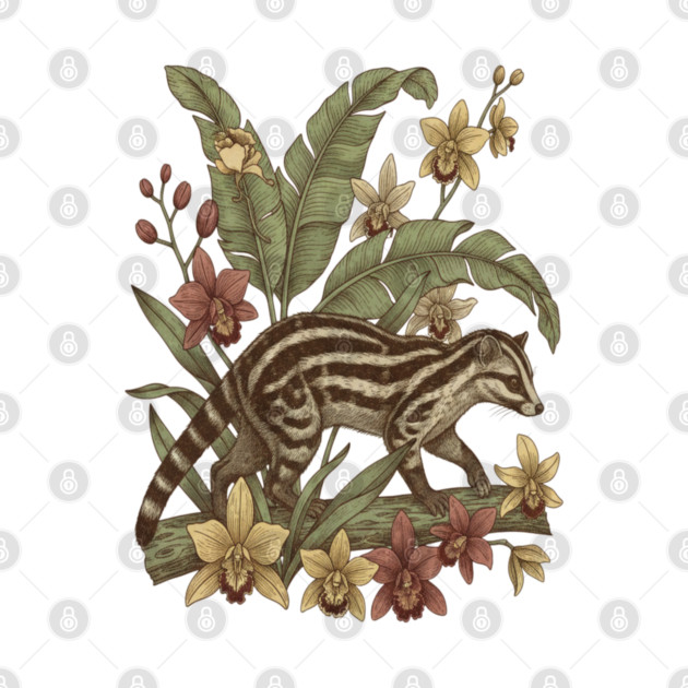 Vintage Banded Palm Civet Botanical Art by BirdsnStuff