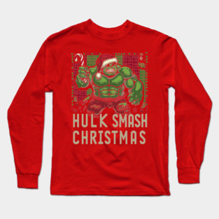 Hulk Smash Christmas Ugly Sweater Marvel Holiday Design Long Sleeve T-Shirt