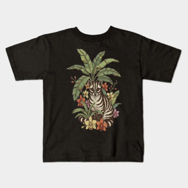 Banded Palm Civet Among Banana Leaves Kids T-Shirt by BirdsnStuff