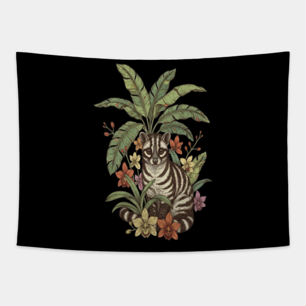 Banded Palm Civet Among Banana Leaves Tapestry by BirdsnStuff