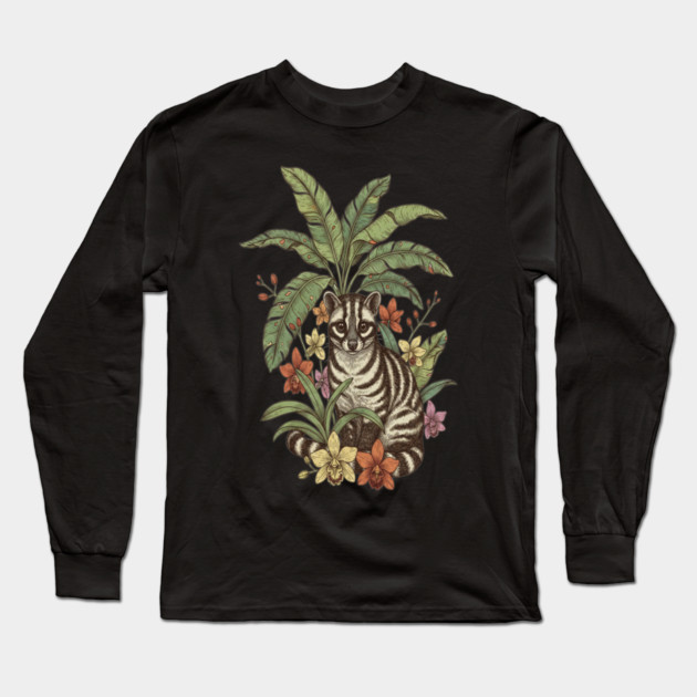 Banded Palm Civet Among Banana Leaves Long Sleeve T-Shirt by BirdsnStuff