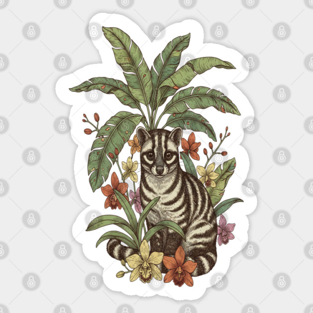 Banded Palm Civet Among Banana Leaves Sticker by BirdsnStuff