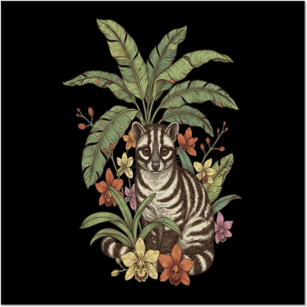 Banded Palm Civet Among Banana Leaves Wall Art by BirdsnStuff