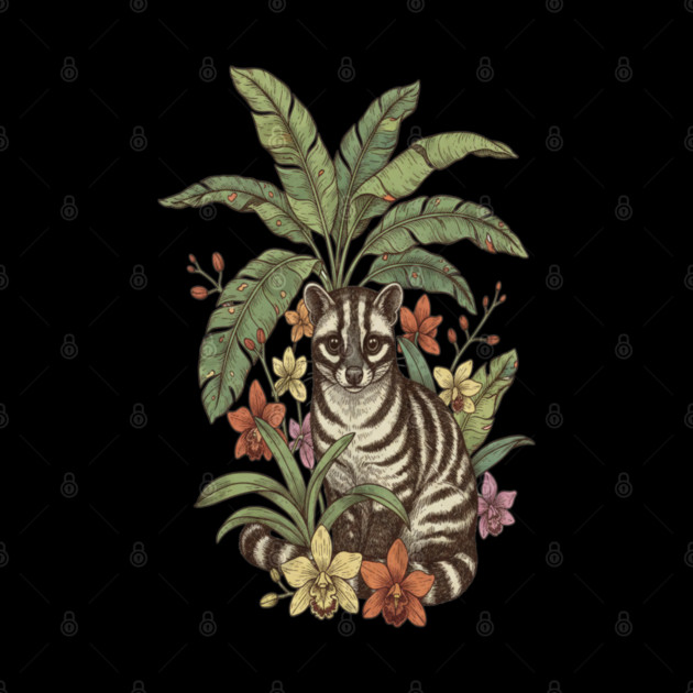 Banded Palm Civet Among Banana Leaves by BirdsnStuff