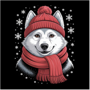 White German Shepherd Dog Scarf Christmas Xmas Posters and Art