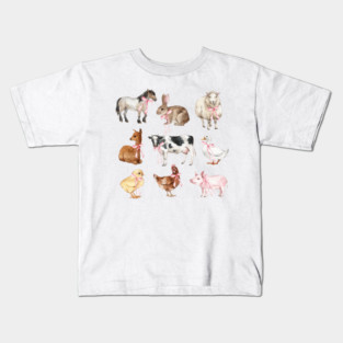 Cute Farm Animals Pink Bows Preppy Girl Farmer Baby Shower Kids T-Shirt