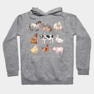 Cute Farm Animals Pink Bows Preppy Girl Farmer Baby Shower Hoodie