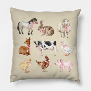 Cute Farm Animals Pink Bows Preppy Girl Farmer Baby Shower Pillow