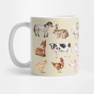 Cute Farm Animals Pink Bows Preppy Girl Farmer Baby Shower Mug