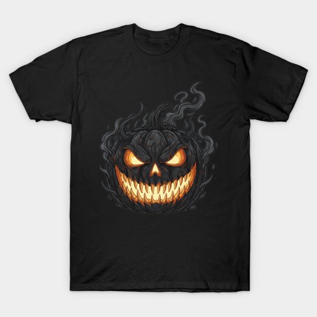 Scary Black Jack O Lantern Halloween Pumpkin With Fiery Eyes and Smoke