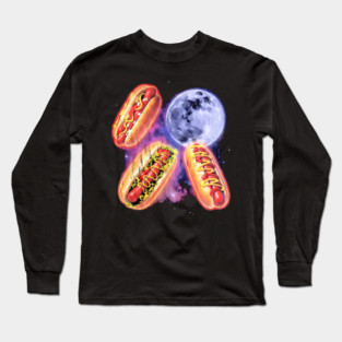 Hotdogs Howling Moon Hot Dogs Moon Food Lovers Retro Graphic Long Sleeve T-Shirt