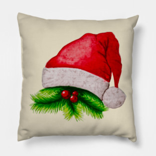 Christmas hat - hand-painted with watercolor. Pillow